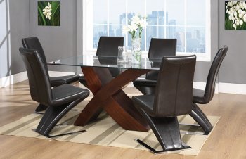 Deco Cherry "X" Shape Base Clear Glass Top Modern Dinette [HLDS-D439]