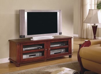 Walnut Finish Contemporary TV Stand W/Glass Door Storage [CRTV-422-700609]