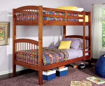 Oak Finish Contemporary Convertible Bunk Bed [CRKB-460173]