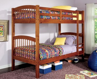 Oak Finish Contemporary Convertible Bunk Bed