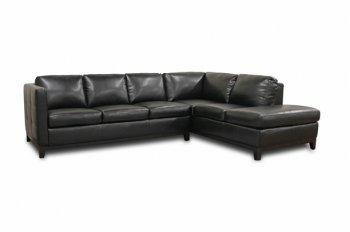 Black Bonded Leather Modern Sectional Sofa w/Wood Base & Legs [WISS-Rohn]