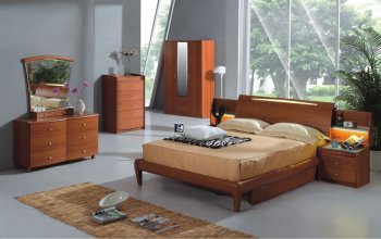 Light Cherry Finish Contemporary Bedroom Set [PKBS-P178B]