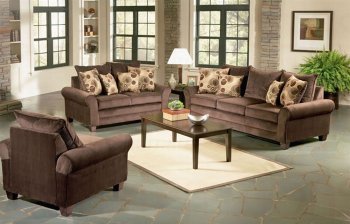 Brown Fabric Comfortable Living Room w/Oversized Back Cushions [CRS-395-502181]