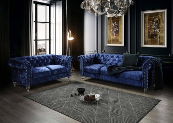 U9550 Sofa & Loveseat Set in Blue Velvet by Global w/Options [GFS-U9550 Blue]