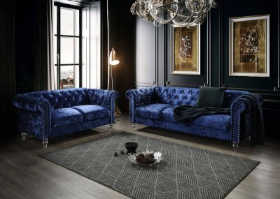 U9550 Sofa & Loveseat Set in Blue Velvet by Global w/Options