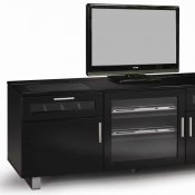 High Gloss Black Modern TV Stand w/Connect-It Power Drawer