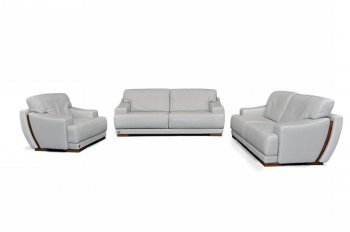 White Full Italian Leather Modern 3Pc Sofa Set w/Wooden Accents [VGS-President-White]