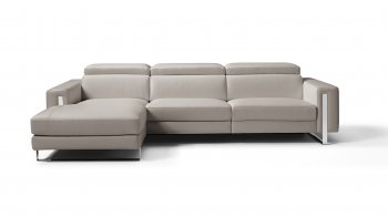 Adriano Sectional Sofa Warm Grey Leather by Whiteline w/Recliner [WLSS-Adriano Warm Grey]