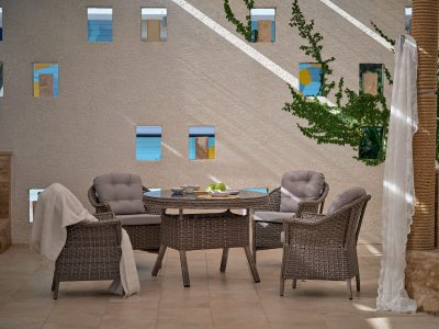 Mozaik Round Outdoor Dining Set 5Pc in Light Brown by Bellona