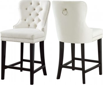 Nikki Stool 741 Set of 2 in Cream Velvet Fabric by Meridian [MRDC-741 Nikki Cream]