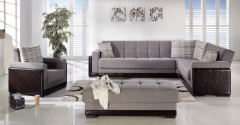 Fume Fabric & Leatherette Base Sectional Convertible Sofa Bed [IKSS-ROMA-Amiral Fume]