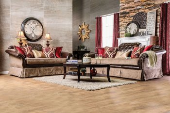 Kinsale SM6309 Sofa in Tan Fabric & Brown Leatherette w/Options [FAS-SM6309-Kinsale]