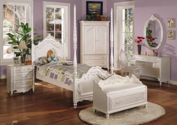 00995 Pearl Kids Bedroom in White by Acme w/Post Bed & Options [AMKB-00995 Pearl]