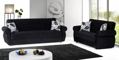 Rain Sofa Bed & Loveseat Set in Black Chenille by Rain w/Options