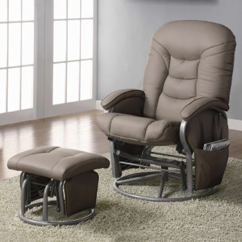 Beige Leatherette Modern Swivel Glider Chair w/Ottoman [CRRC-600228]