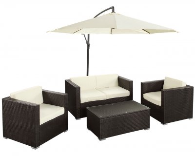 Concord Patio Sofa 5Pc Set in Espresso/White by Modway