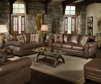 Brown Specially Treated Microfiber Classic Sofa & Loveseat Set [UDS-8361-Godiva]