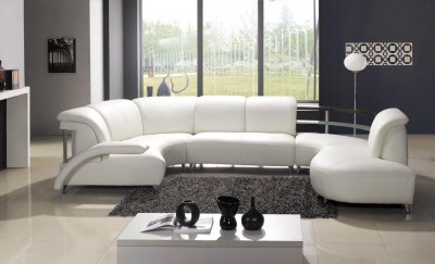 White Leather Modern U-Shaped Sectional Sofa w/Shelves