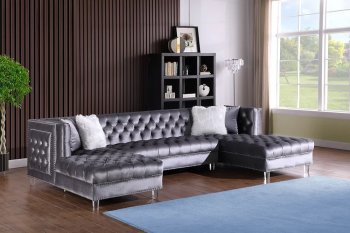 FD161 Sectional Sofa in Gray Velvet by FDF w/Acrylic Legs [FDSS-FD161 Gray]