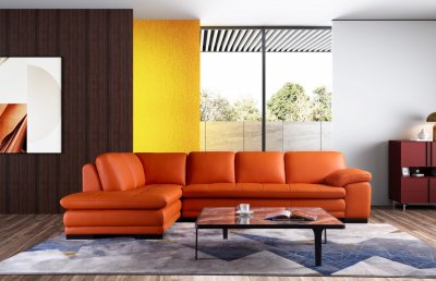 ML157 Sectional Sofa in Orange Leather by Beverly Hills