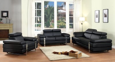 Black Bonded Leather Modern Sofa w/Optional Loveseat & Chair