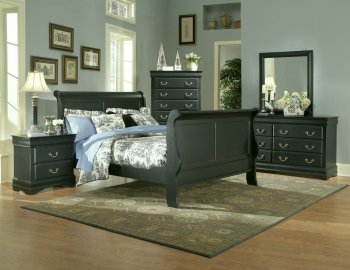 Black Finish Traditional Sleigh Bed w/Optional Casegoods [HEBS-599BK-Bastille]