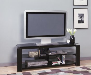 Black Glass & Metal Modern TV Stand w/Storage Shelves [HLTV-H882]