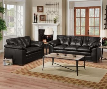 Black Bonded Leather Sofa & Loveseat Set w/Optional Items [UDS-6569-Black]