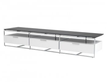 White Laquer Finish Modern Media Unit w/Black Glass Top [NVTV-Shinto-3-White-HGCF168]