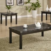 Black Finish Modern 3Pc Coffee Table Set w/Marble-Like Top