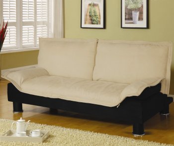 Beige Microfiber Modern Convertible Sofa Bed w/Black Base [CRSB-300178]