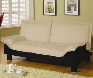 Beige Microfiber Modern Convertible Sofa Bed w/Black Base