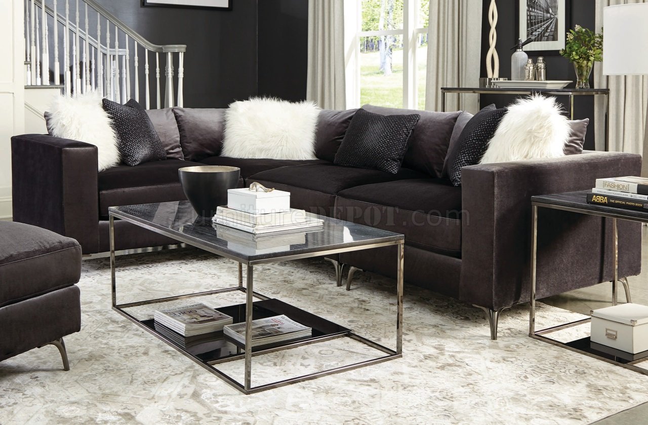 Schwartzman Sectional Sofa 551391 in Charcoal Velvet by Coaster