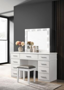 Felicity Vanity Set 203507 in White by Coaster w/Stool [CRVA-203507 Felicity]