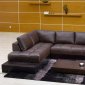 Brown Leather Modern Sectional Sofa w/Wooden Base