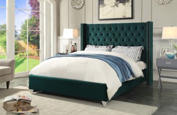 Aiden Wing Bed in Green Velvet Fabric by Meridian w/Options [MRB-Aiden Green]