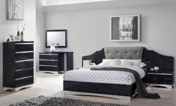 Alessandro 205021 Bedroom Set 5Pc in Glossy Black by Coaster [CRBS-205021 Alessandro]