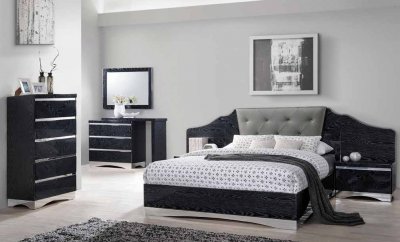 Alessandro 205021 Bedroom Set 5Pc in Glossy Black by Coaster