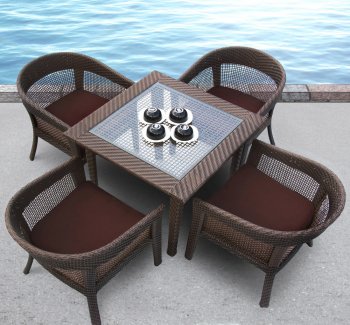 Brown Finish Modern 5 Pc Outdoor Wicker Dining Set [THOUT-GW3079SET]