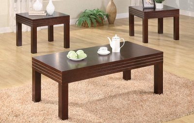 Cherry Brown Finish Elegant Modern 3PC Coffee Table Set