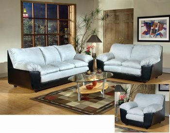 Light Grey Fabric and Vinyl Modern Sofa & Loveseat Set w/Options [PMS-5350-Lightning]