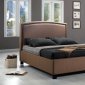 Tan Twill Fabric Modern Bed w/Curved Padded Headboard