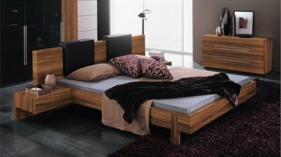 Walnut Finish Contemporary Platform Bed with Options