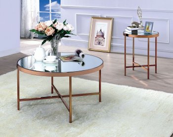 Nugent Coffee Table & 2 End Tables Set CM4013 in Copper & Mirror [FACT-CM4013-Nugent]