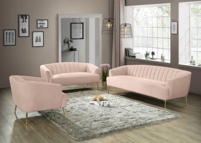 Tori Sofa 657 in Pink Velvet Fabric by Meridian w/Options