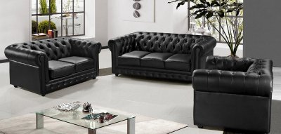 Paris 3 Sofa 3Pc Set in Black Half Leather by VIG