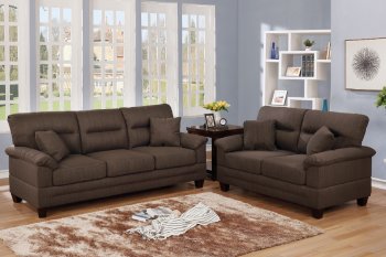 F6406 Sofa & Loveseat Set in Black Coffee Fabric by Poundex [PXS-F6406 Black Coffee]