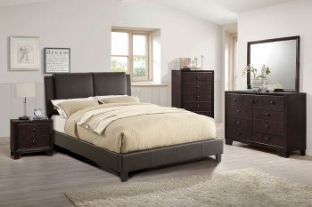 F9336Q 5Pc Bedroom Set in Brown Leatherette by Poundex w/Options [PXBS-F9336Q Brown]