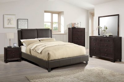 F9336Q 5Pc Bedroom Set in Brown Leatherette by Poundex w/Options