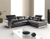 Black Full Leather Modern Sectional Sofa w/Adjustable Headrest